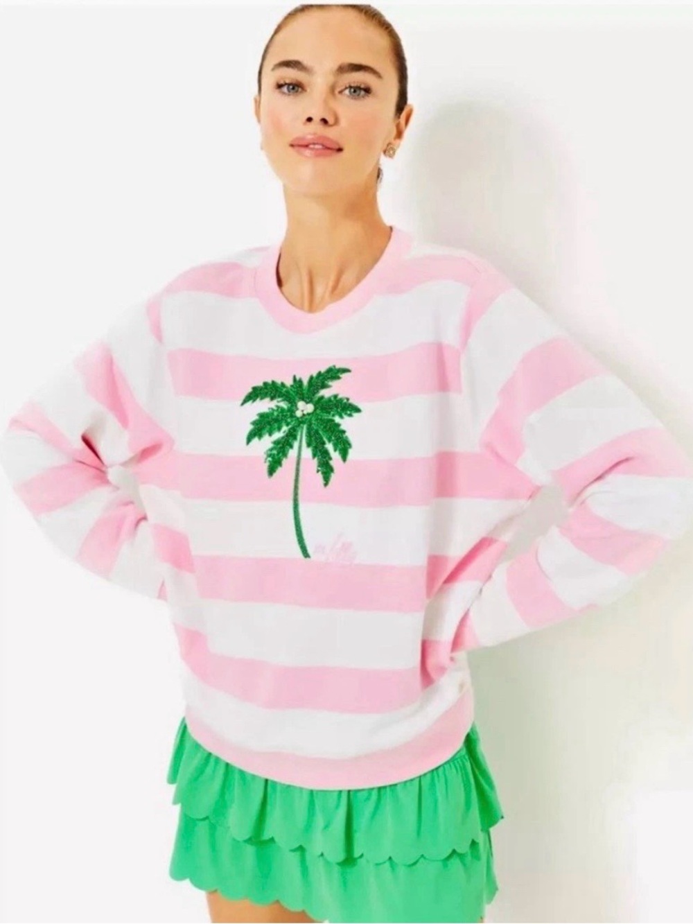 Lilly Pulitzer Ballad Sweatshirt NWT Size Small Palm Tree Embellished